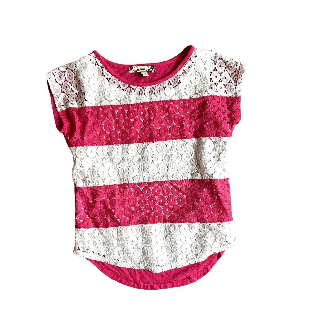 Speechless Girls Pink & White Mesh Lace Top M